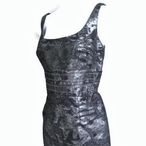 WooL MeTaLLiC Carmen Marc Valvo Cocktail Dress Sleeveless Back Vent Lined Slit 8